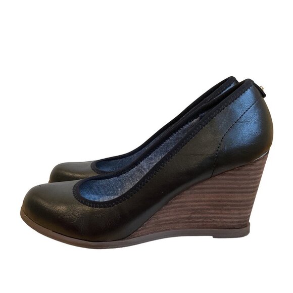 Dr. Scholls Womens Penelope style Black leather shoes Wedge heeled Memory Foam 7 - Picture 1 of 15